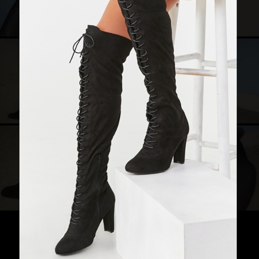 ❌SOLD❌Black Faux Suede Lace Up Over the Knee Boots